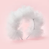 Beyaz  Tül Ponponlu Kız Çocuk Taç