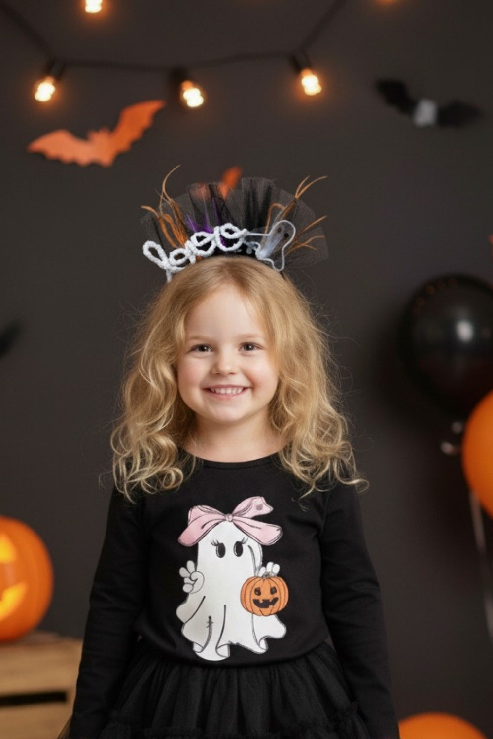 Siyah  Hayalet Figürlü Kız Çocuk Halloween Taç
