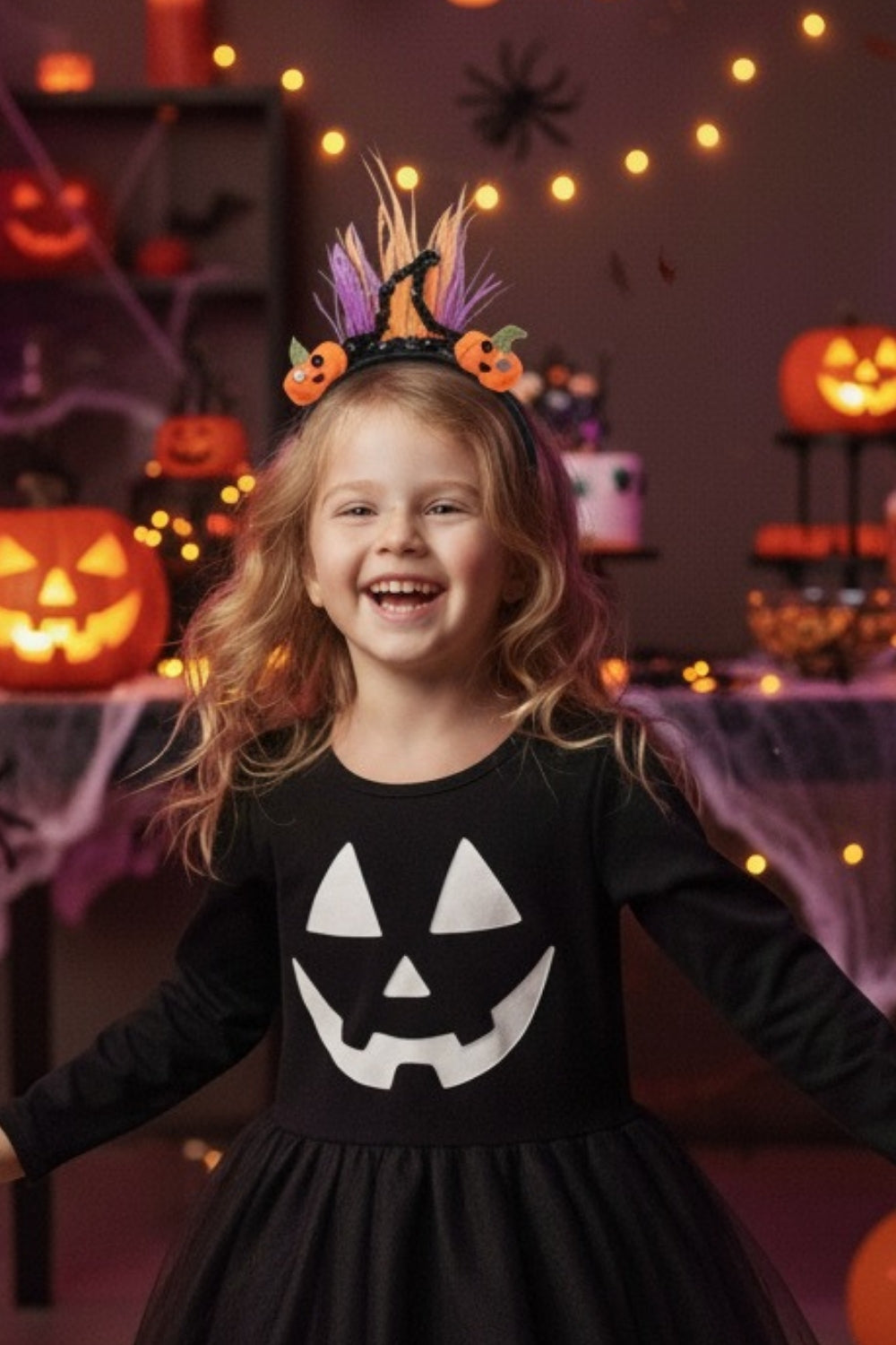 Siyah  Bal Kabağı Figürlü Kız Çocuk Halloween Taç
