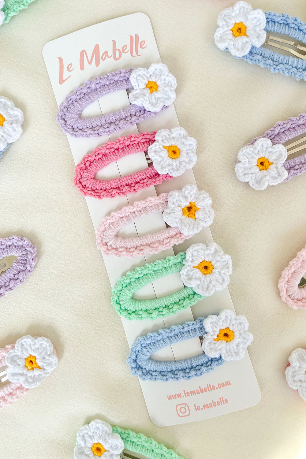 Çok Renkli Soft Örgü Çiçek 5'li Çıtçıt Toka Set