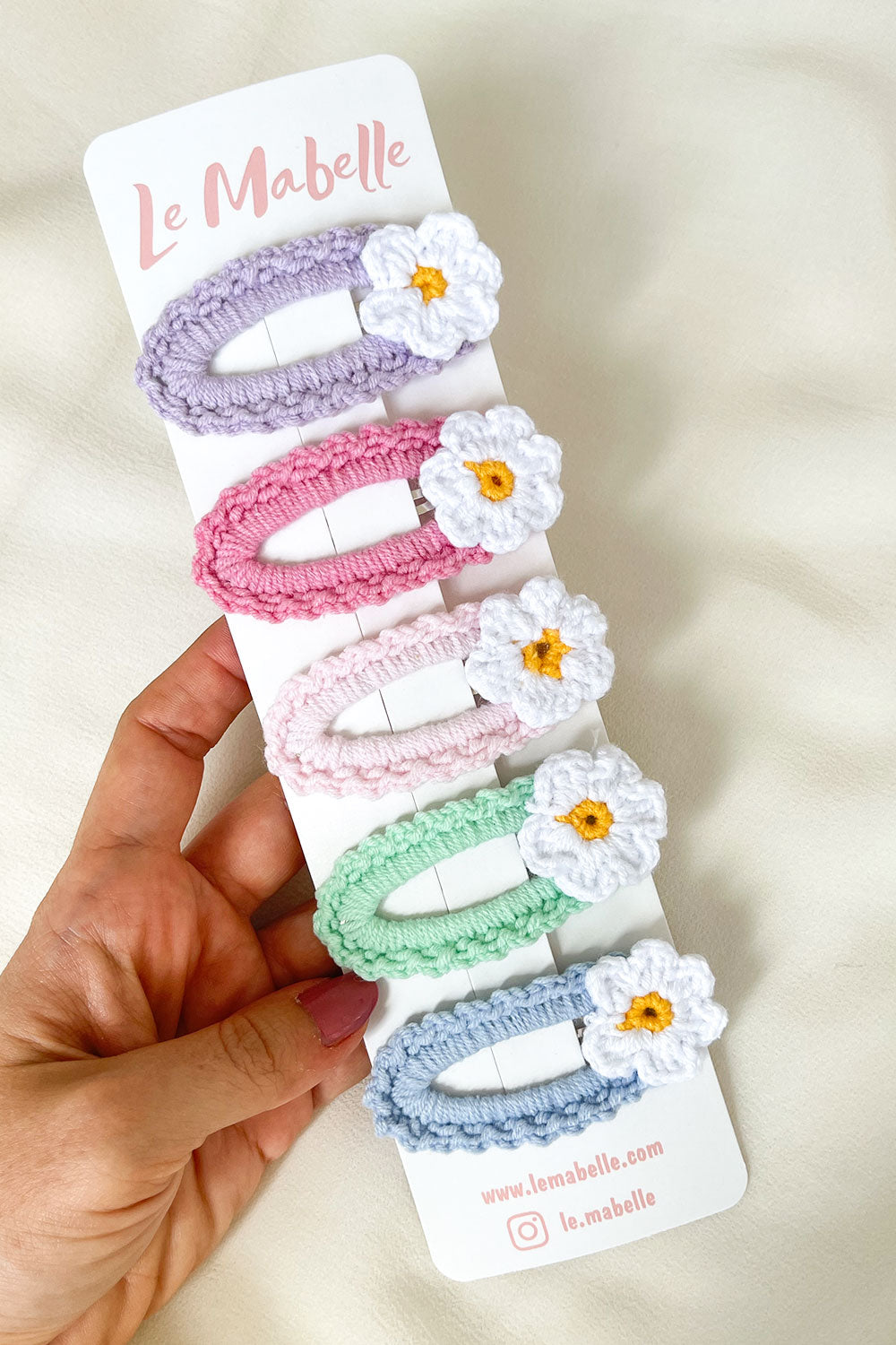 Çok Renkli Soft Örgü Çiçek 5'li Çıtçıt Toka Set