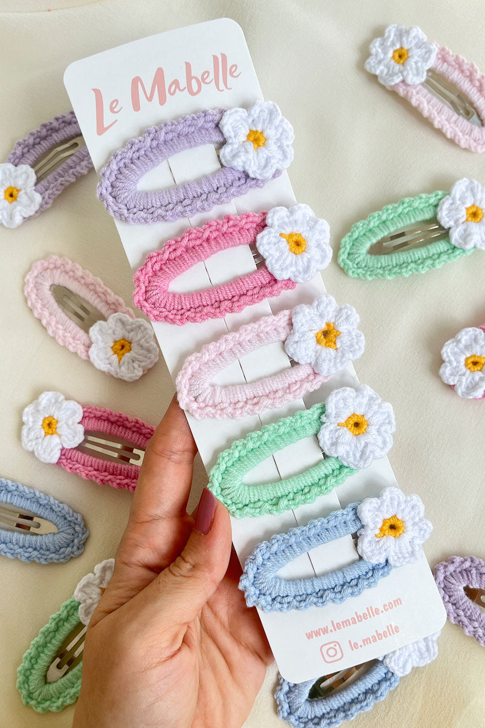 Çok Renkli Soft Örgü Çiçek 5'li Çıtçıt Toka Set