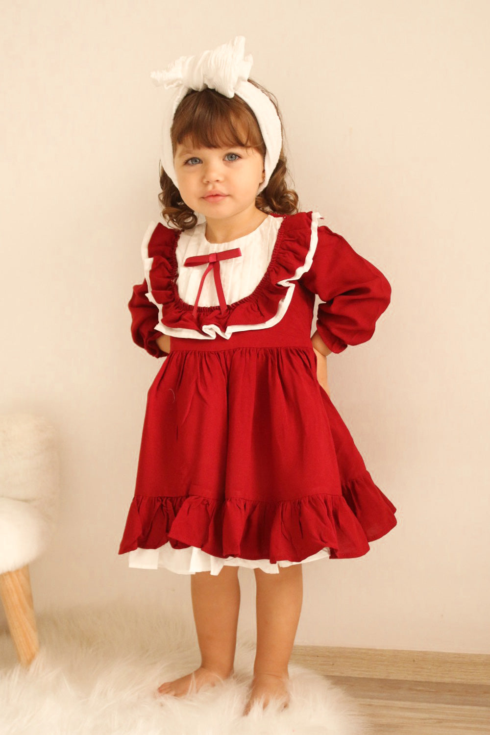 Bordo  Vintage Kız Çocuk Elbise - Silvia