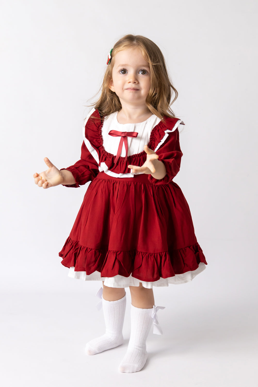 Bordo Vintage Kız Çocuk Elbise - Silvia
