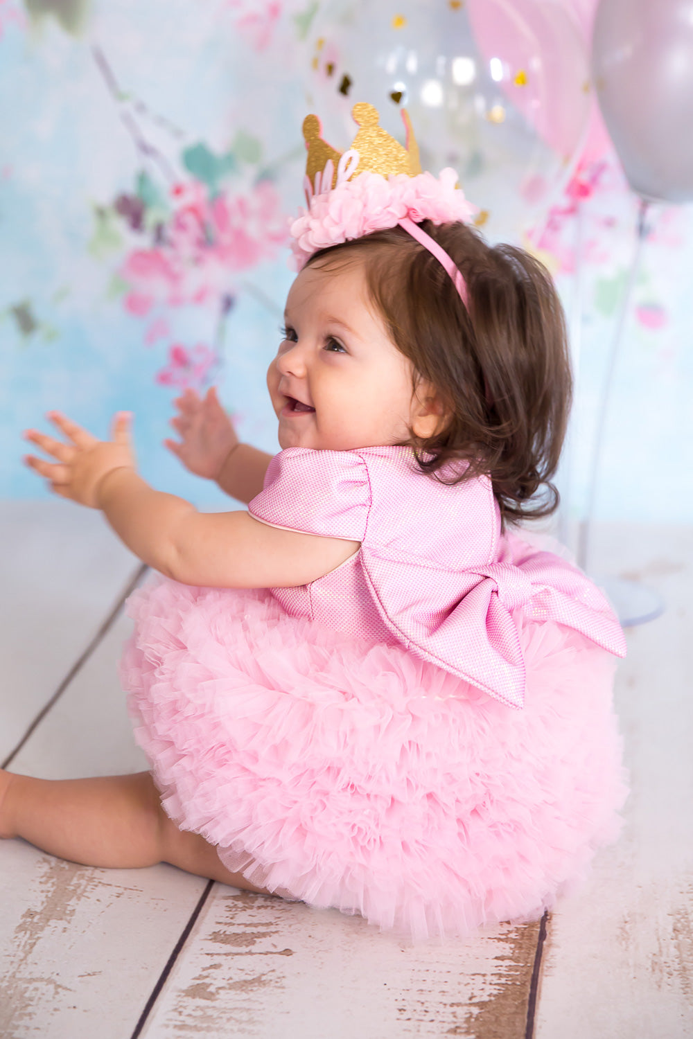 Pembe Kısa Kollu Tütülü Bebek Prenses Elbise - Lina