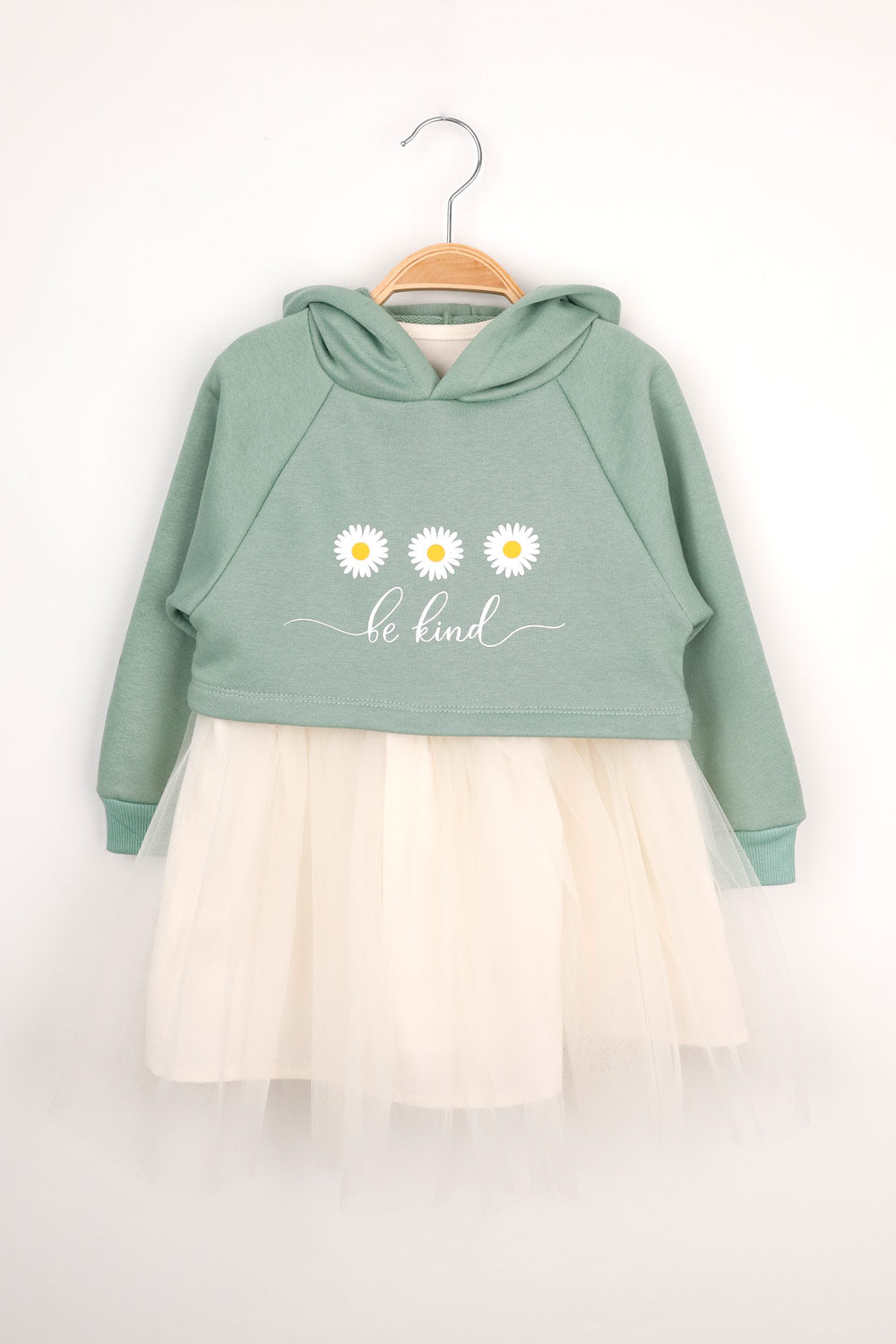 Mint Papatya Desenli Kapüşonlu Sweat Elbise Takım - Fleur