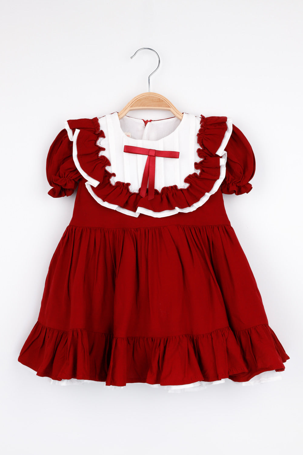 Bordo  Vintage Kısa Kollu Kız Çocuk Elbise - Mila