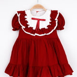 Bordo  Vintage Kısa Kollu Kız Çocuk Elbise - Mila