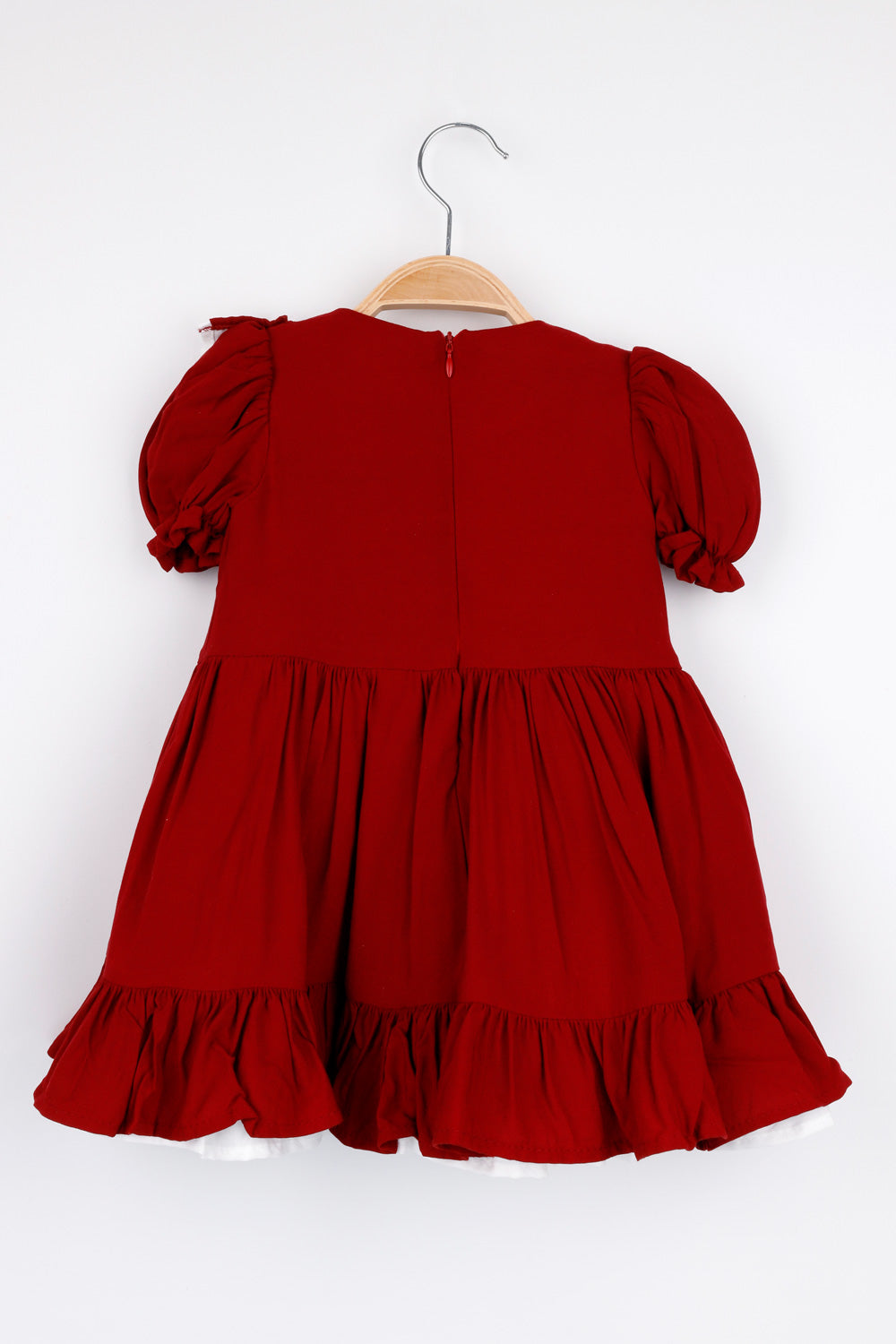 Bordo  Vintage Kısa Kollu Kız Çocuk Elbise - Mila