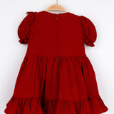 Bordo  Vintage Kısa Kollu Kız Çocuk Elbise - Mila
