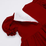 Bordo  Vintage Kısa Kollu Kız Çocuk Elbise - Mila