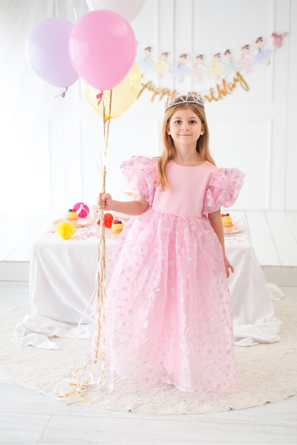 Pink Star Tulle Skirted Girl's Dress