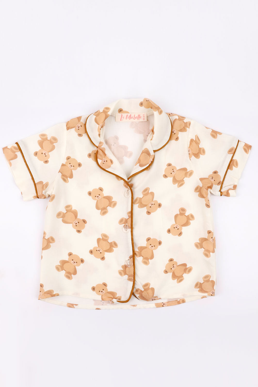 Ekru Ayıcık Desenli Biyeli Kız Çocuk Pijama Takımı
