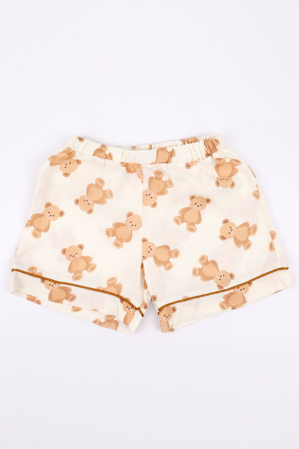 Ekru Ayıcık Desenli Biyeli Kız Çocuk Pijama Takımı