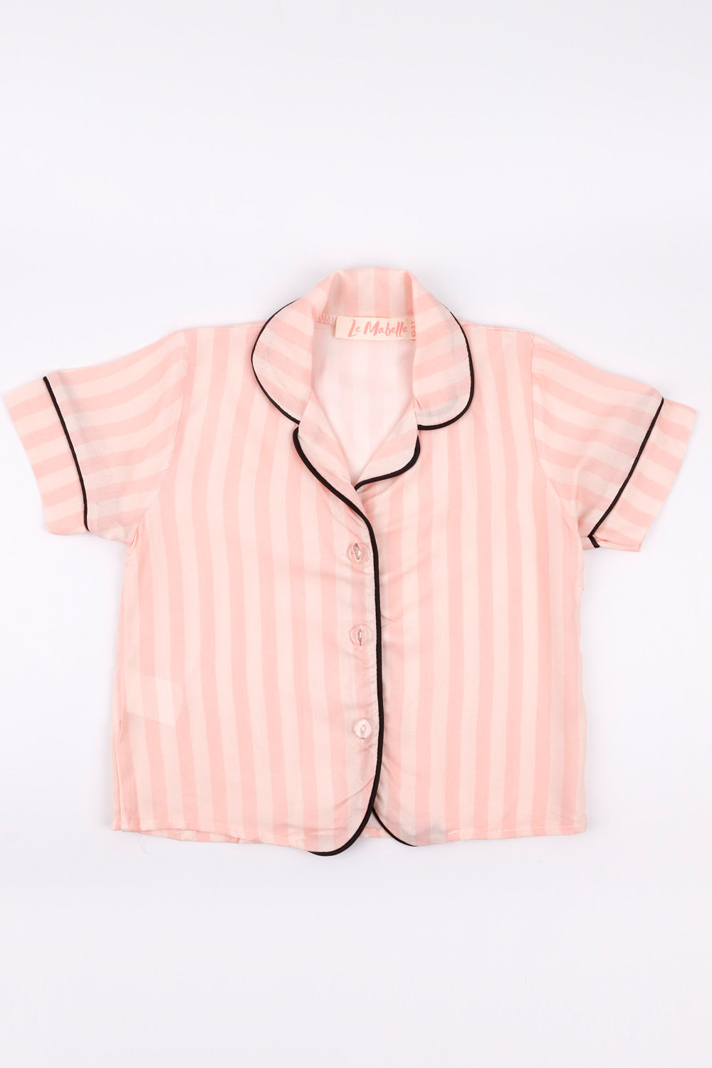 Pudra Çizgili Biyeli Kız Çocuk Pijama Takımı