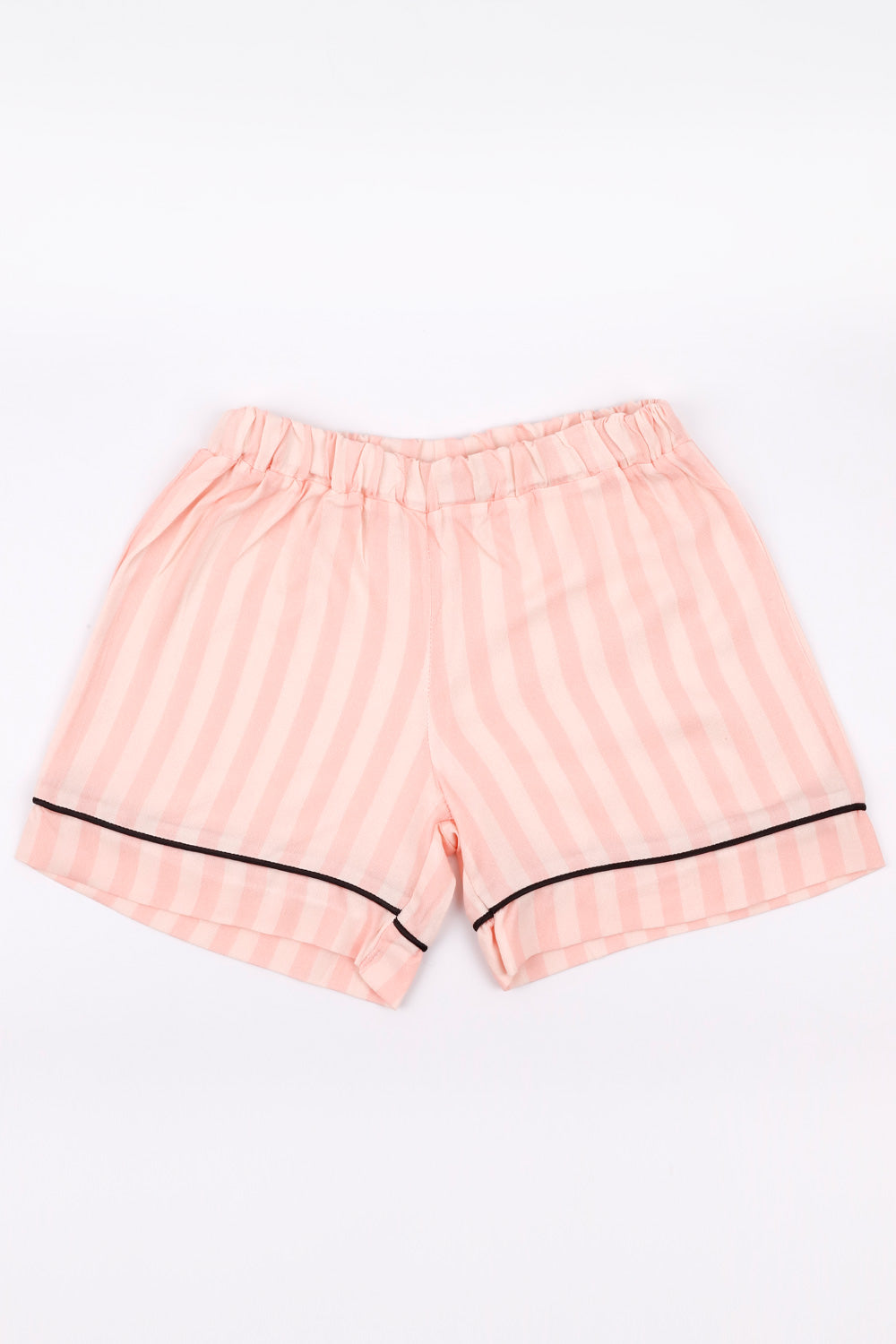 Pudra Çizgili Biyeli Kız Çocuk Pijama Takımı