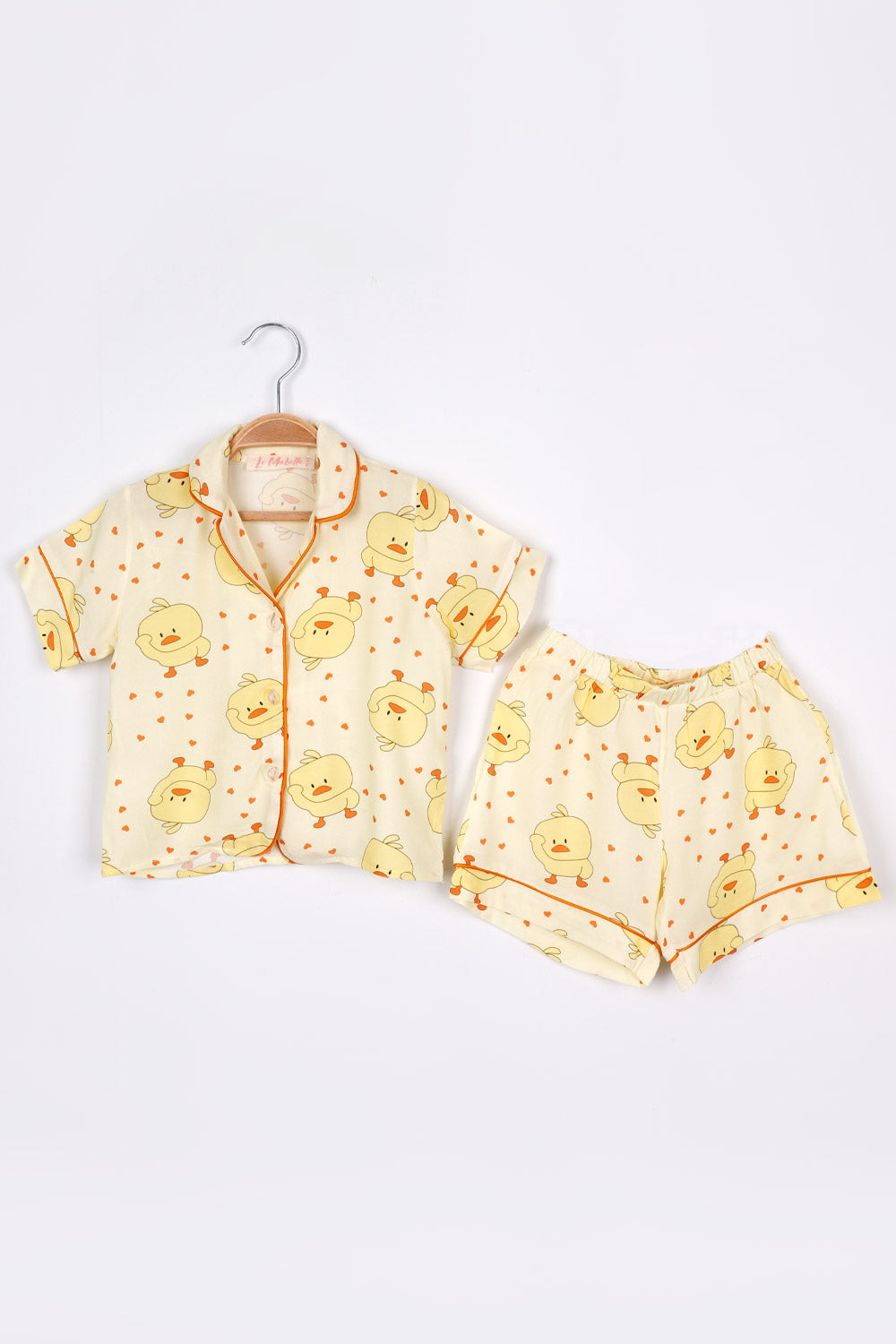 Sarı Civciv Desenli Biyeli Kız Çocuk Pijama Takımı