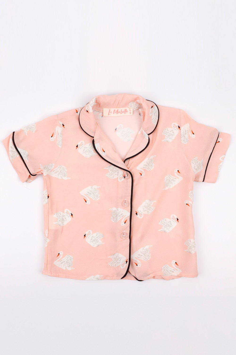 Yavruağzı Kuğu Desenli Biyeli Kız Çocuk Pijama Takımı
