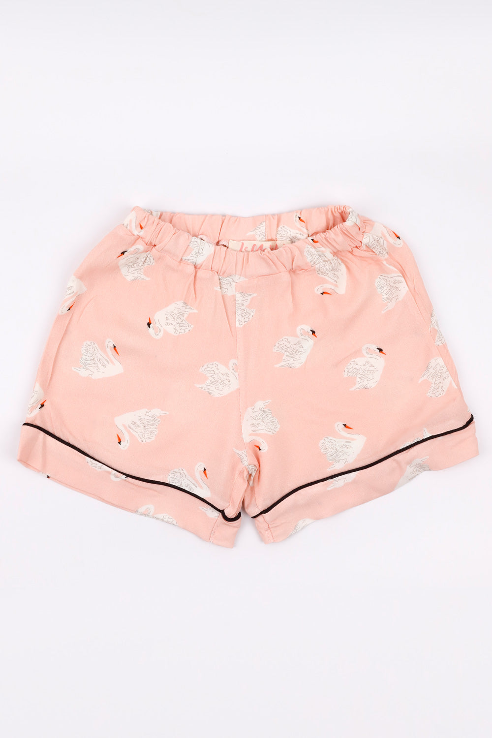 Yavruağzı Kuğu Desenli Biyeli Kız Çocuk Pijama Takımı
