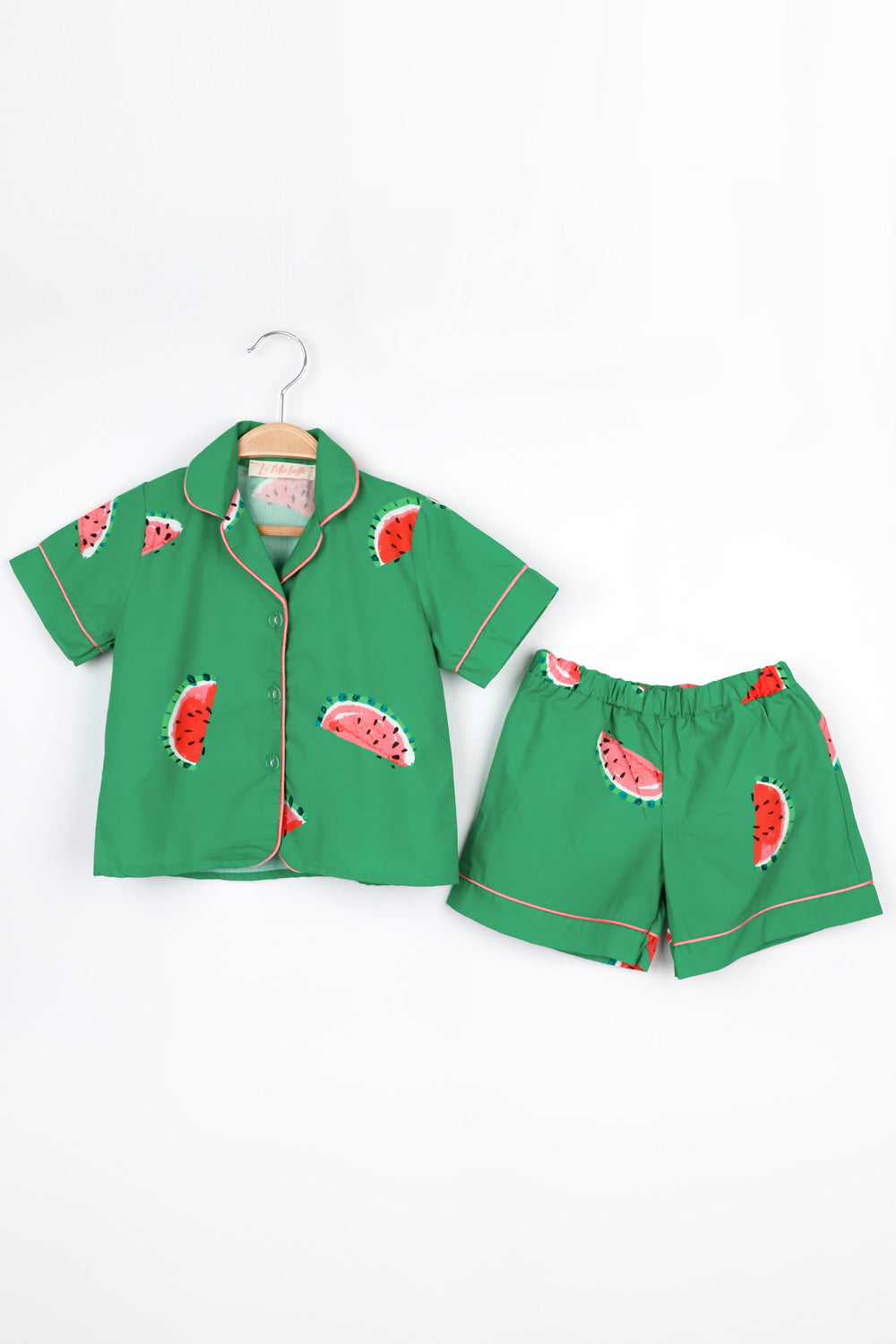 Yeşil Karpuz Desenli Biyeli Kız Çocuk Pijama Takımı
