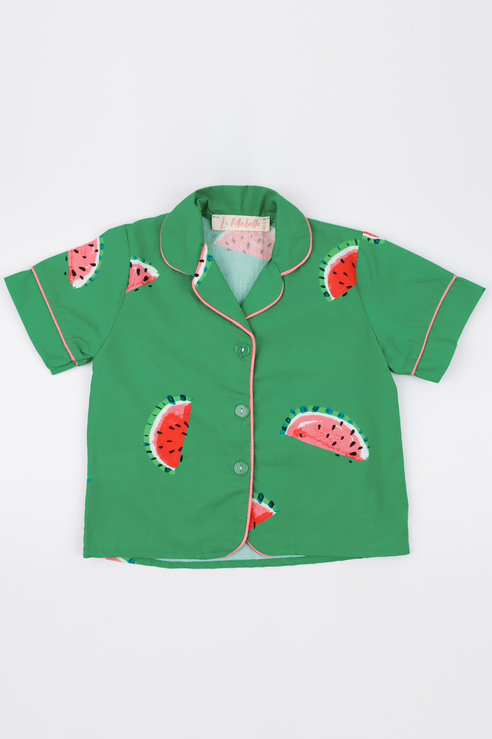 Yeşil Karpuz Desenli Biyeli Kız Çocuk Pijama Takımı