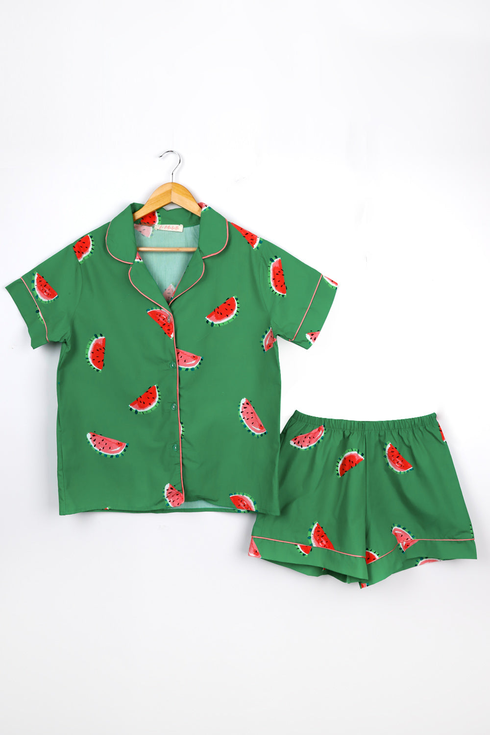 Yeşil Karpuz Desenli Biyeli Kadın Pijama Takımı