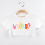Beyaz Woohoo Baskılı Kız Çocuk Crop Tişört - Becky