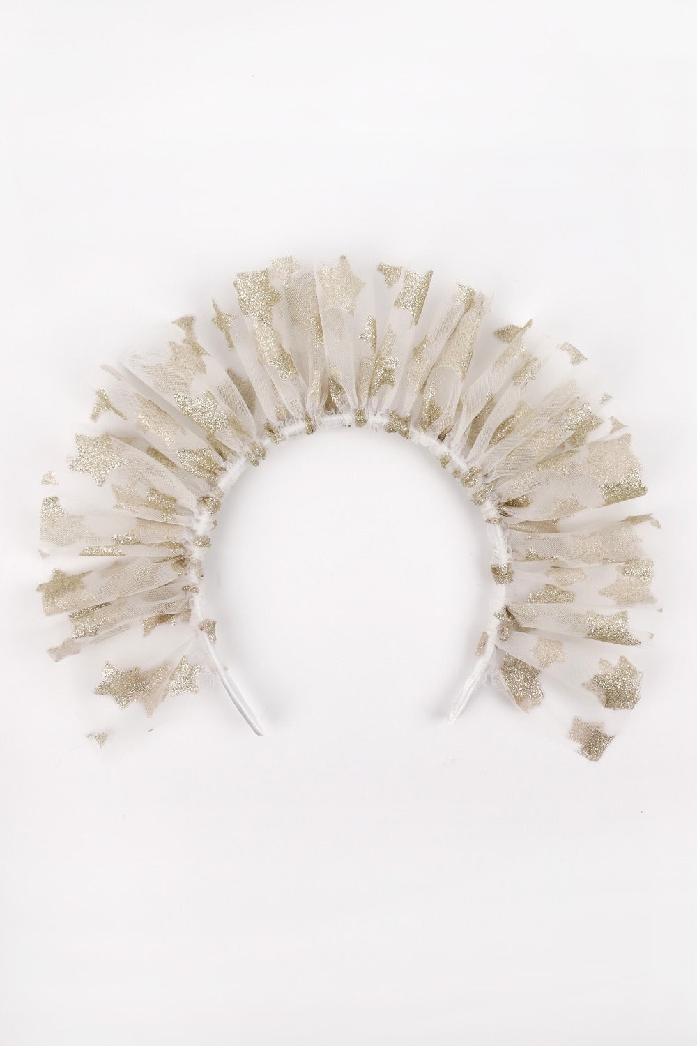 Beyaz  Üzeri Büyük Yıldızlı Kız Çocuk Tül Taç