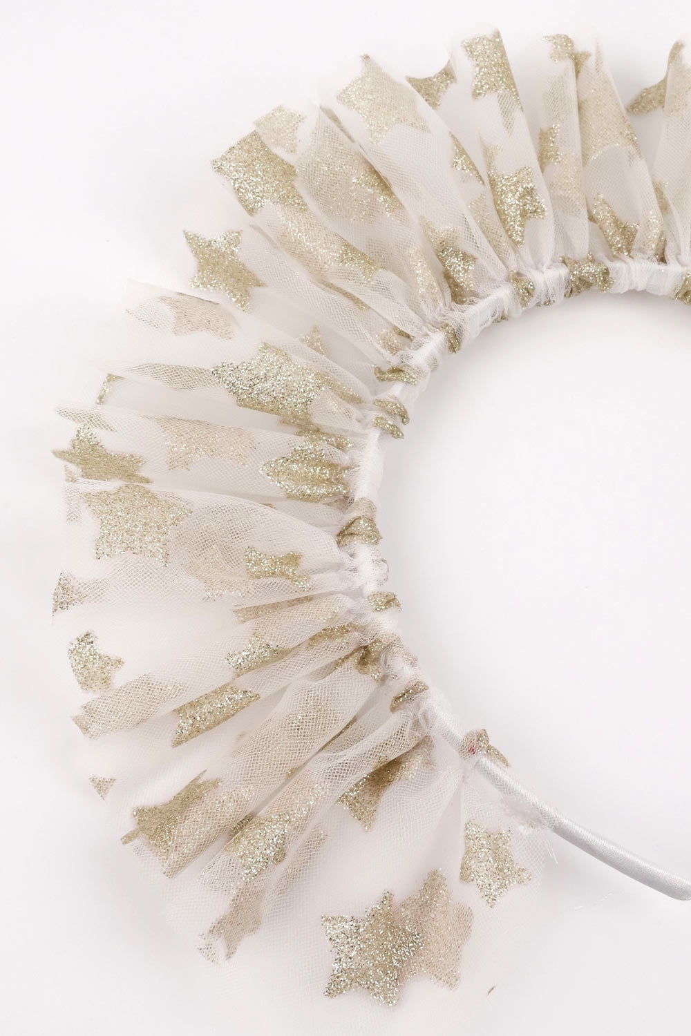 Beyaz  Üzeri Büyük Yıldızlı Kız Çocuk Tül Taç