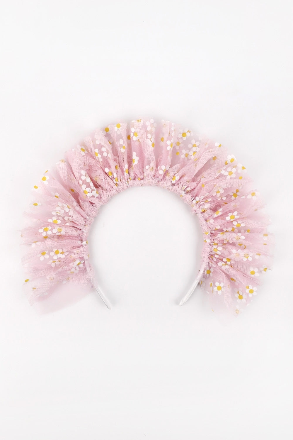 Pembe  Üzeri Papatyalı Kız Çocuk Tül Taç