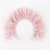 Pembe  Üzeri Papatyalı Kız Çocuk Tül Taç