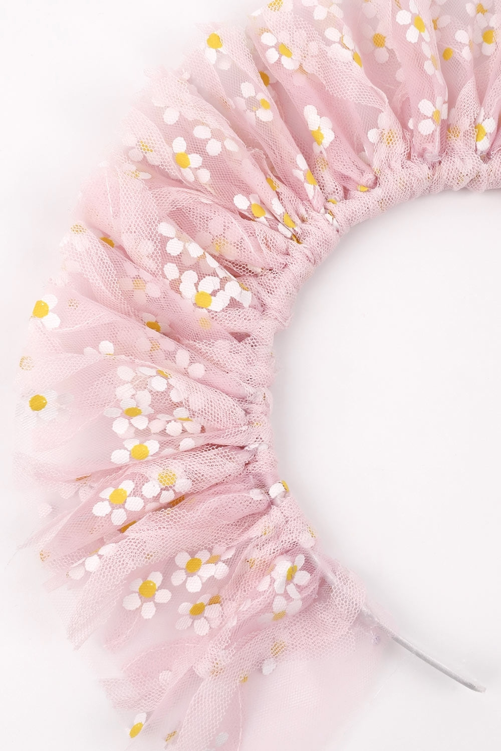 Pembe  Üzeri Papatyalı Kız Çocuk Tül Taç