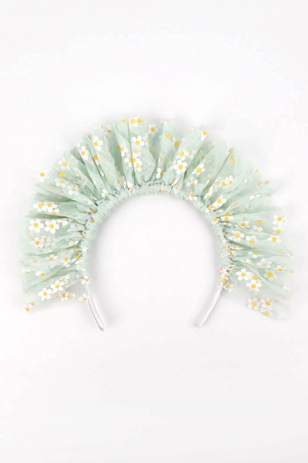 Yeşil  Üzeri Papatyalı Kız Çocuk Tül Taç