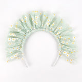 Yeşil  Üzeri Papatyalı Kız Çocuk Tül Taç