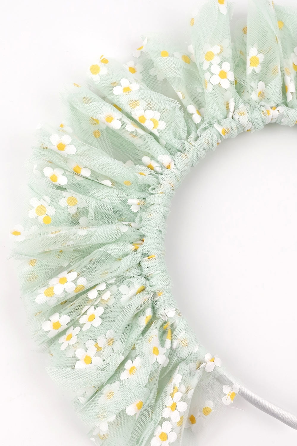 Yeşil  Üzeri Papatyalı Kız Çocuk Tül Taç