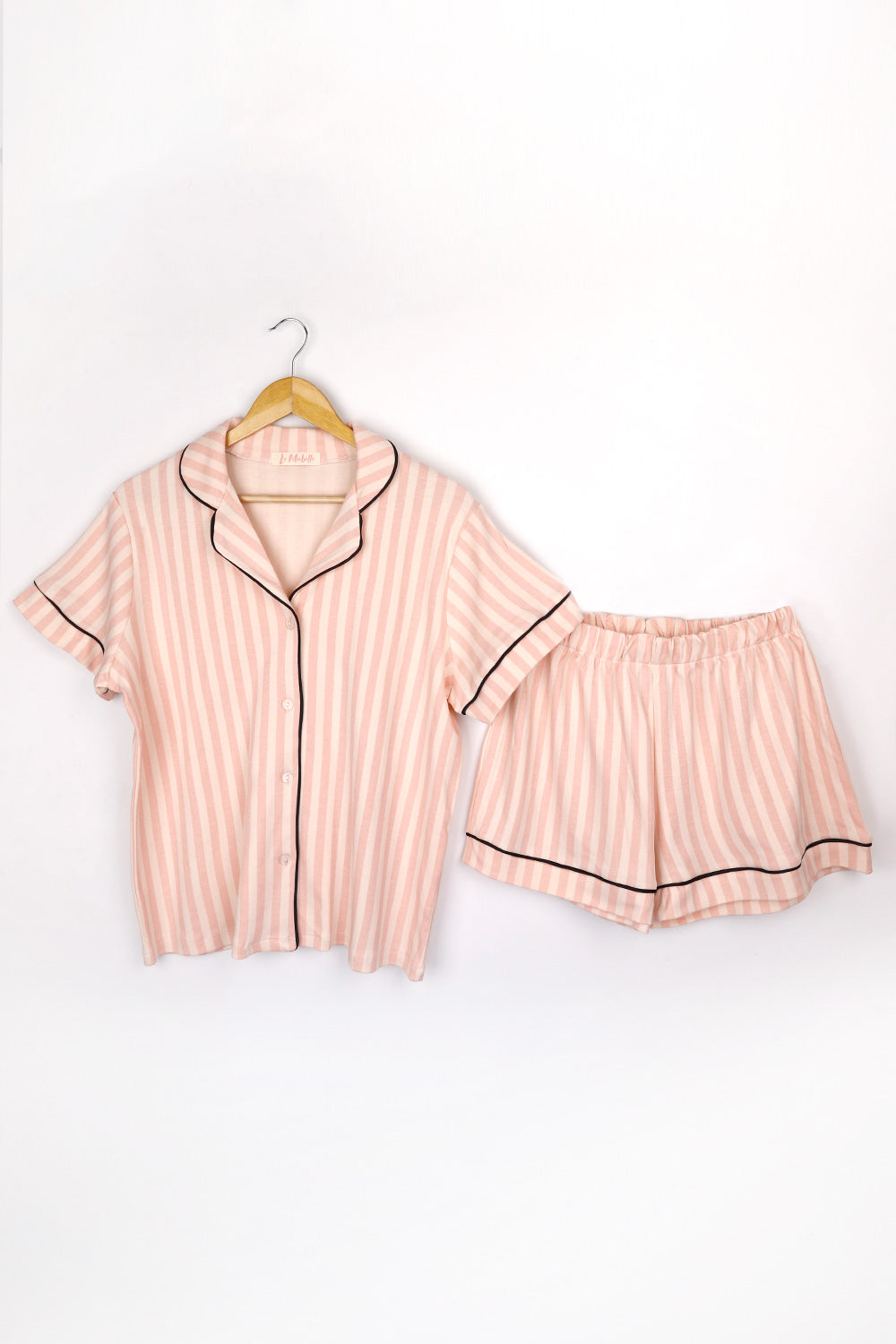 Pudra Şeritli Penye Kadın Pijama Takımı