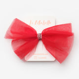 Red Glittery Tie-Up Girls' Tulle Clip Hairclip