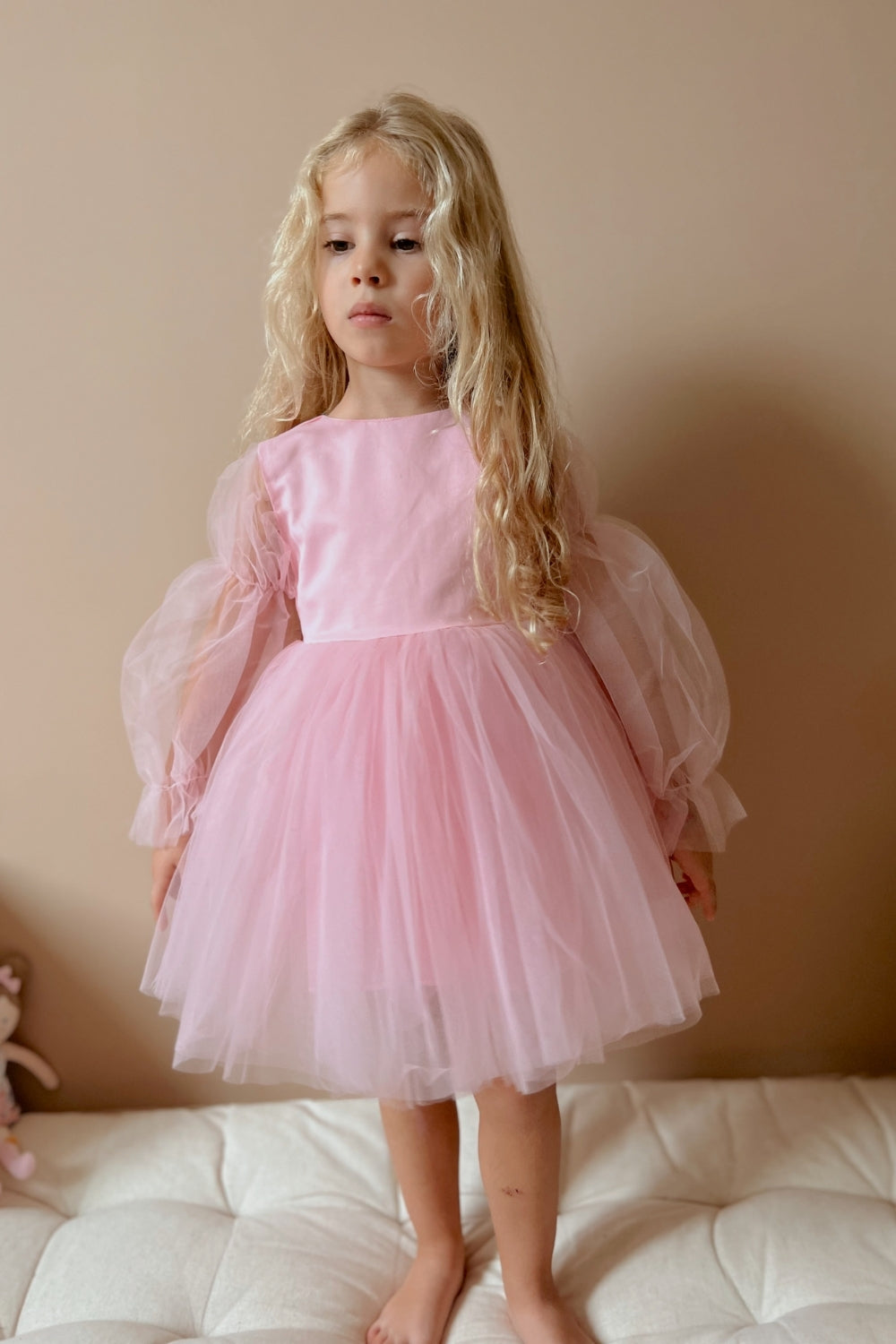 Pembe Kelebek Kanatlı Kız Çocuk Elbise - Kate