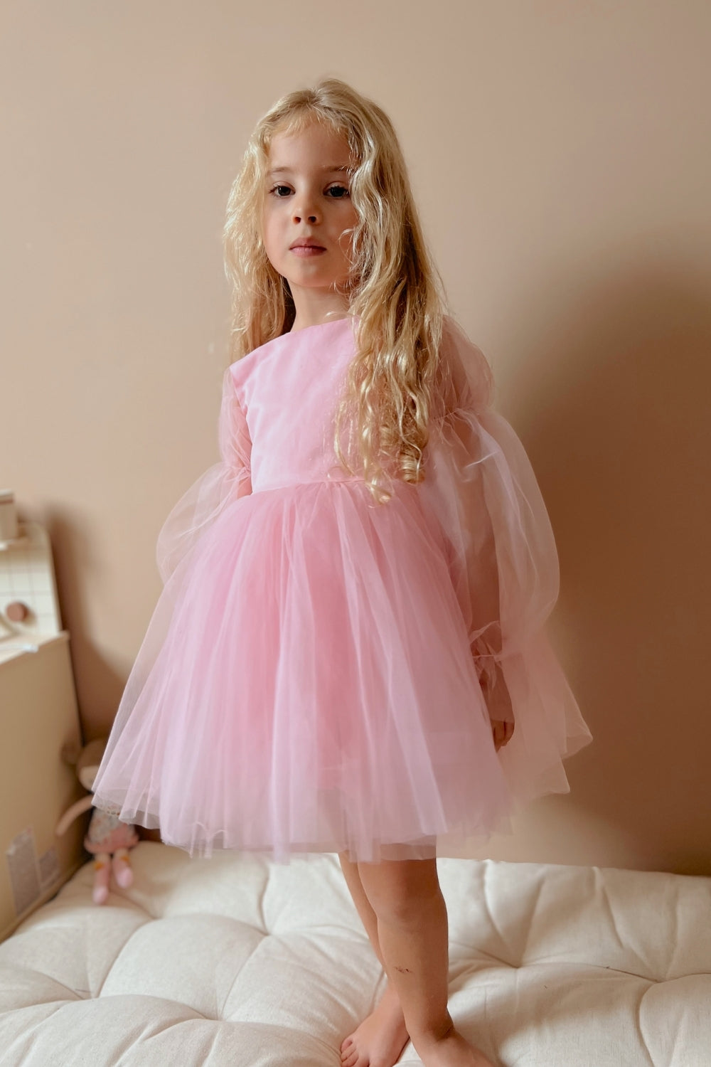 Pembe Kelebek Kanatlı Kız Çocuk Elbise - Kate
