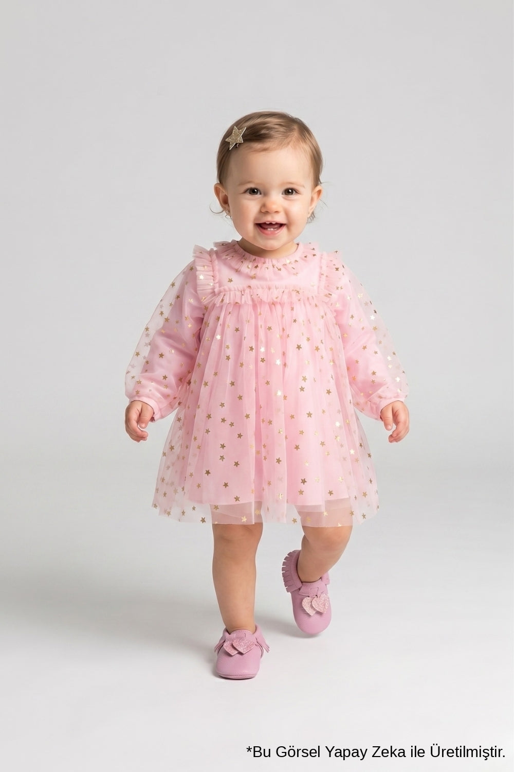 Pembe Yıldız Detaylı Kız Bebek Tül Elbise - Vanessa – Le Mabelle