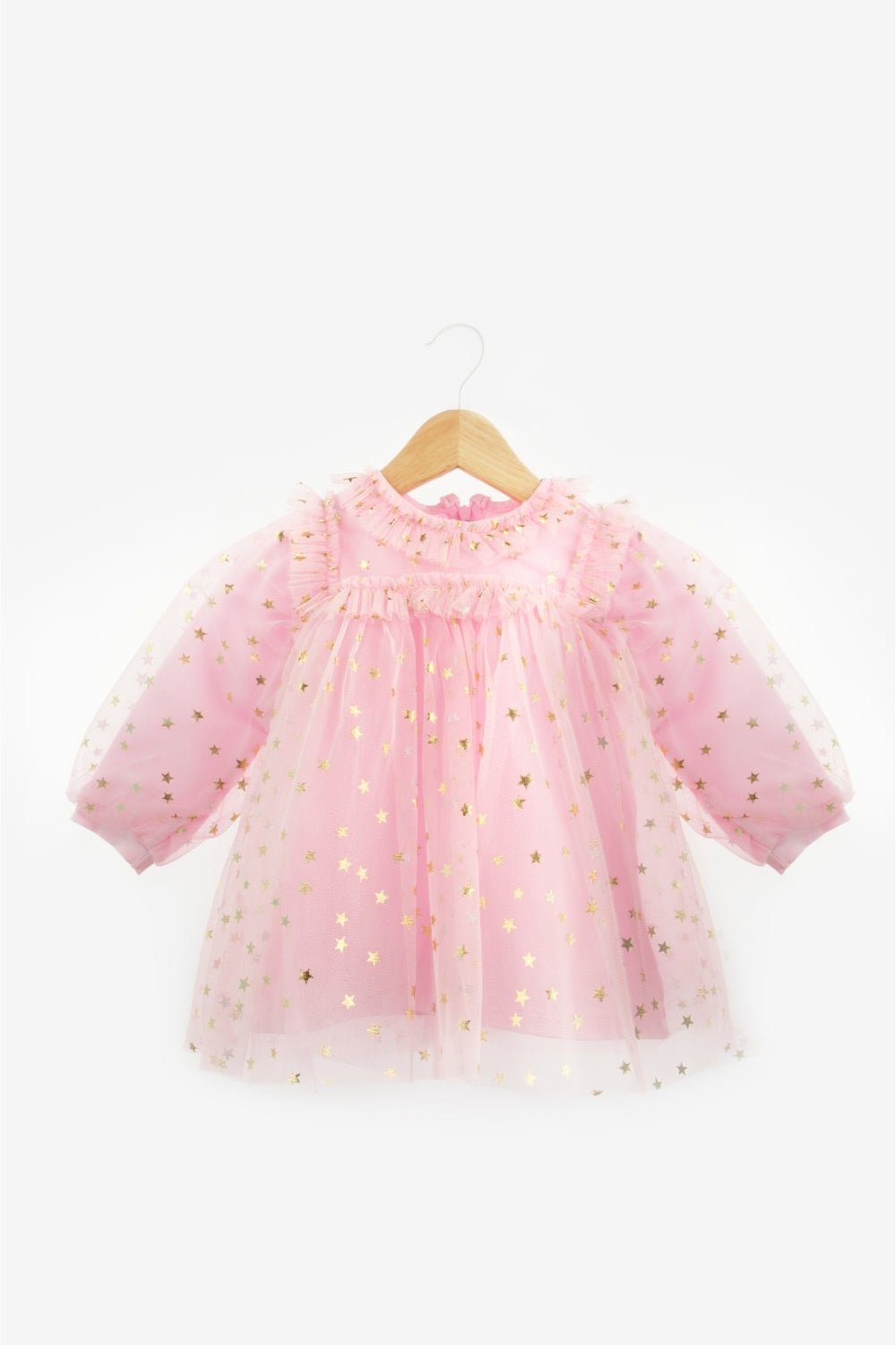 Pembe Yıldız Detaylı Kız Bebek Tül Elbise - Vanessa