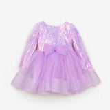 Lila  Pullu Grenli Fiyonk Detaylı Kız Çocuk Elbise - Irene