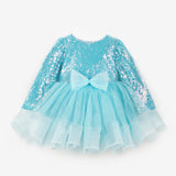 Mavi  Pullu Grenli Fiyonk Detaylı Kız Çocuk Elbise - Irene