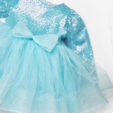 Mavi  Pullu Grenli Fiyonk Detaylı Kız Çocuk Elbise - Irene