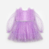 Lila  Omzu Fırfır Detaylı Yıldızlı Kız Çocuk Elbise - Stella