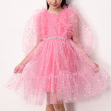 Pembe  Omzu Fırfır Detaylı Yıldızlı Kız Çocuk Elbise - Stella