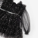 Black Ruffle Detailed Star Girls' Dress - Stella