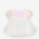 White Sequined Bow Detailed Baby Girls' Dress - Amber