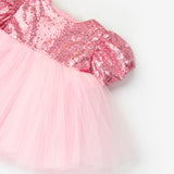 Pink Bow Detailed Sequined Baby Girls' Dress - Amber