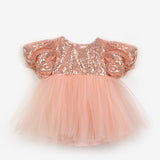 Rose Bow Detailed Sequined Baby Girls' Dress - Amber